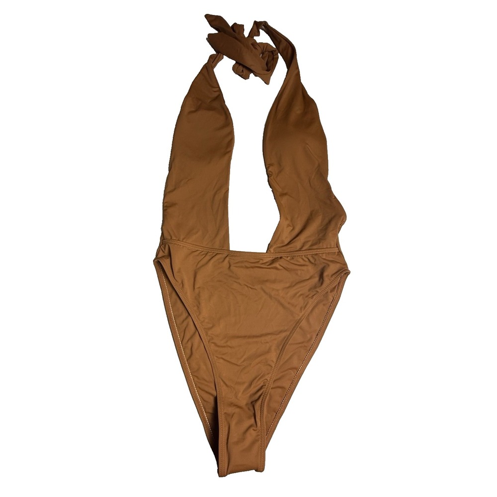 Matte Collection Women's Backless Tie Neck One Piece Swimsuit Brown Size S-659